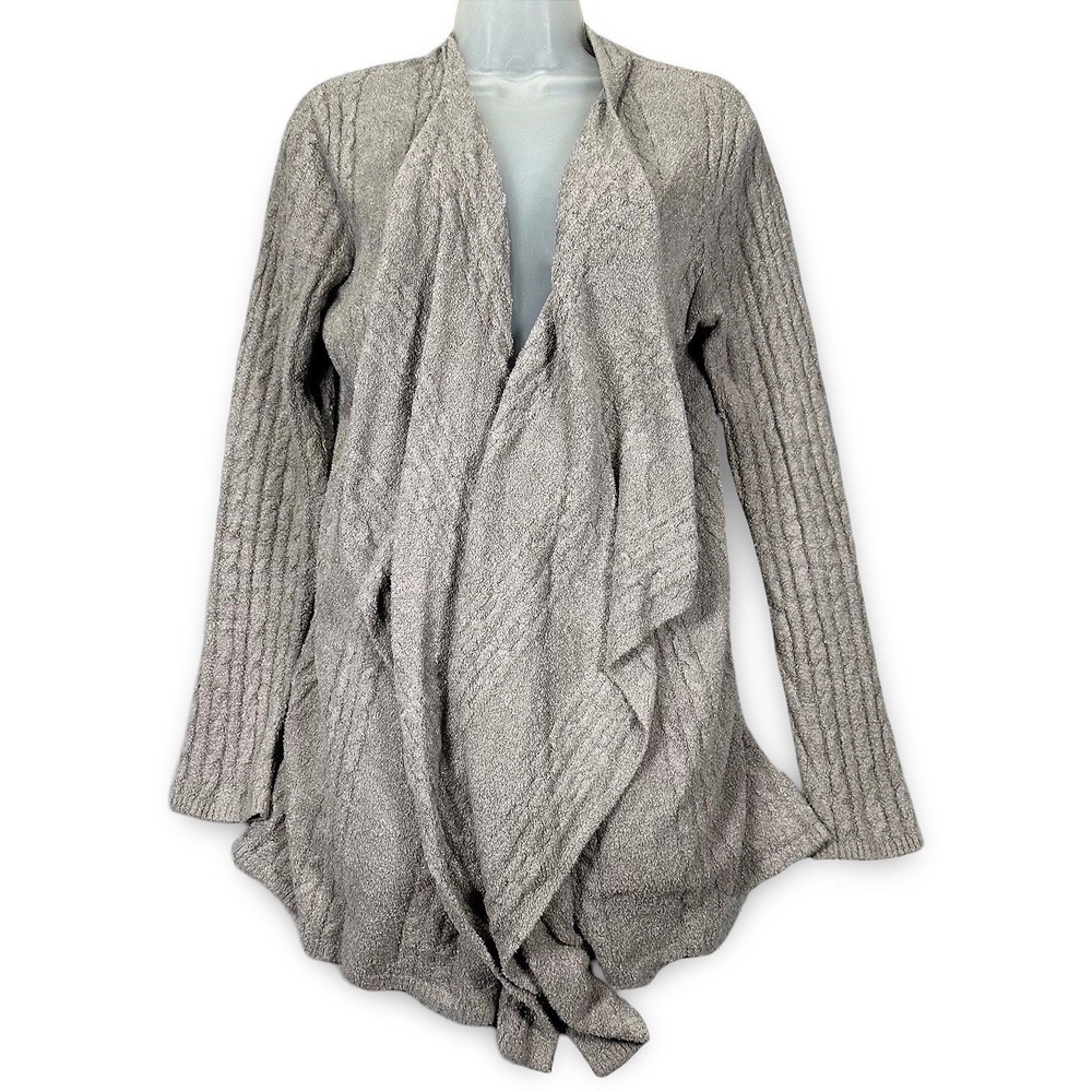 Barefoot Dreams Bamboo Chic Lite Cardigan Womens L/XL Taupe Draped Cable Knit